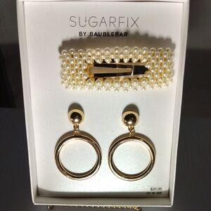 COPY - Sugarfix by Baublebar Faux Pearl Hair Clip and Gold Earrings Set